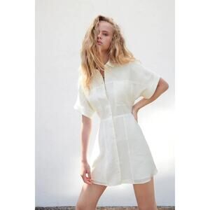 Zara Lined White Short Sleeve Button-Up Lightweight Shirt Short Dress – Sz L